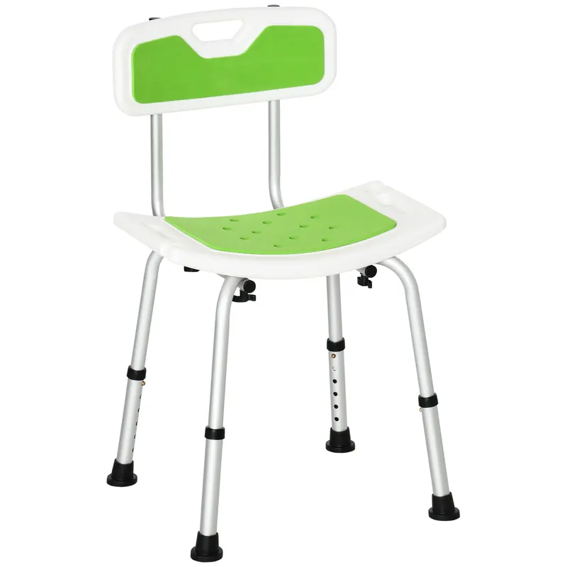 Scaun de Dus HOMCOM pentru Seniori, Reglabil pe Înălțime, cu Spătar, Antialunecare, 51.5x49.5x68.5-81cm, Verde | Romania
