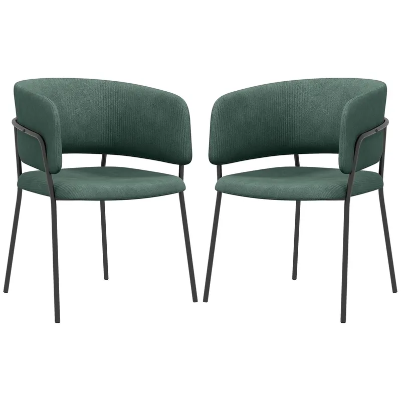 HOMCOM Set de Scaune, Scaune de Bucătărie Tapițate Moderne din Catifea cu Spate, Cotieră și Picioare Metalice, 57x53x73 cm, Verde