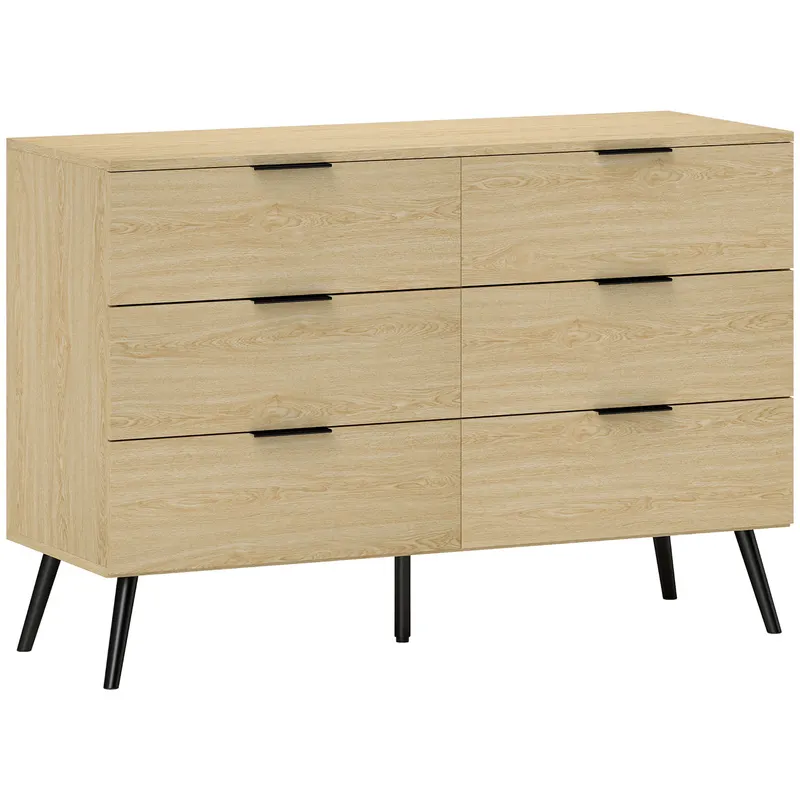 HOMCOM Comodă cu 6 Sertare, Unitate de Depozitare pentru Dormitor, Living, 110x40x75 cm, Lemn Natural | Romania