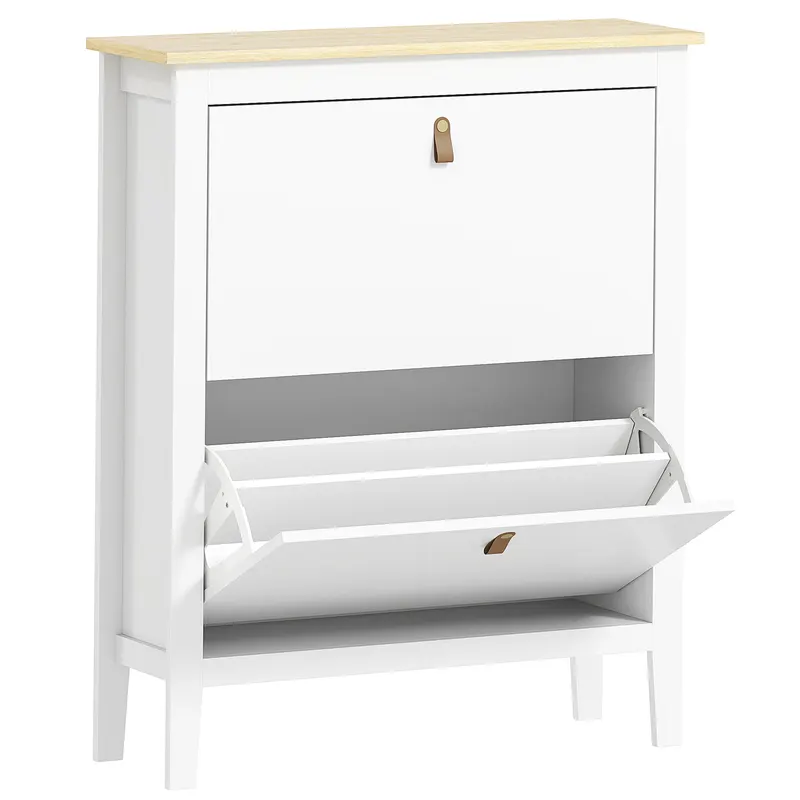 HOMCOM Pantofar cu 2 Sertare Rabatabile pentru 14 Perechi de Pantofi și Rafturi Reglabile, 80x24x95.5 cm, Alb | Romania