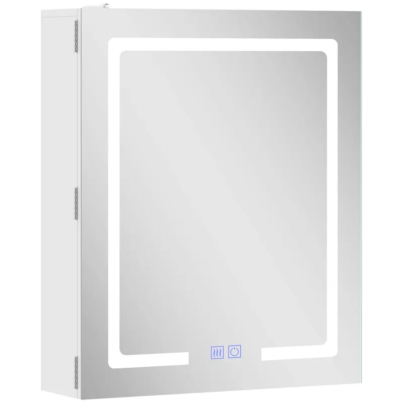 HOMCOM Dulap Baie cu Oglindă și LED, 50x15x60 cm, Anti-Aburire, Rafturi Reglabile, 3 Temperatură de Lumină, Dulap Suspendat din MDF, Alb | Romania