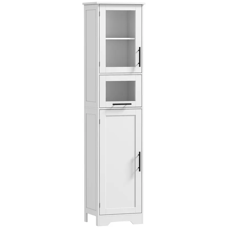 HOMCOM Coloană pentru baie, mobilier de depozitare cu sertar, 2 uși și raft reglabil, 40 x 31 x 170 cm, alb | Romania