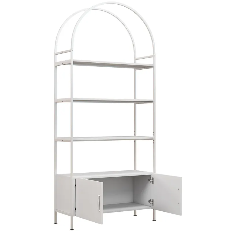 HOMCOM Etajeră de depozitare, bibliotecă arcuită cu 4 niveluri și dulap cu uși duble, 80 x 30 x 187 cm, alb | Romania