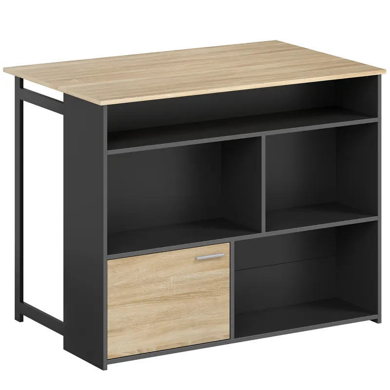 HOMCOM Masă de bar extensibilă cu blat rabatabil, masă înaltă pentru bucătărie, 1 dulap și 4 compartimente deschise, 116x79,6x90,5cm, negru | Romania
