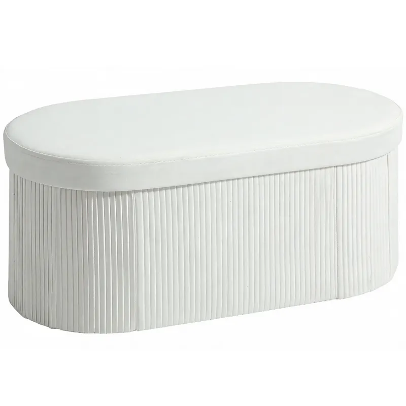 HOMCOM Taburet cu Spațiu de Depozitare Pliabil, Bancă Modernă Tapițată cu Material Catifea, Suport pentru Picioare cu Compartiment de 72L pentru Living și Dormitor, 76x38x35 cm, Crem | Romania