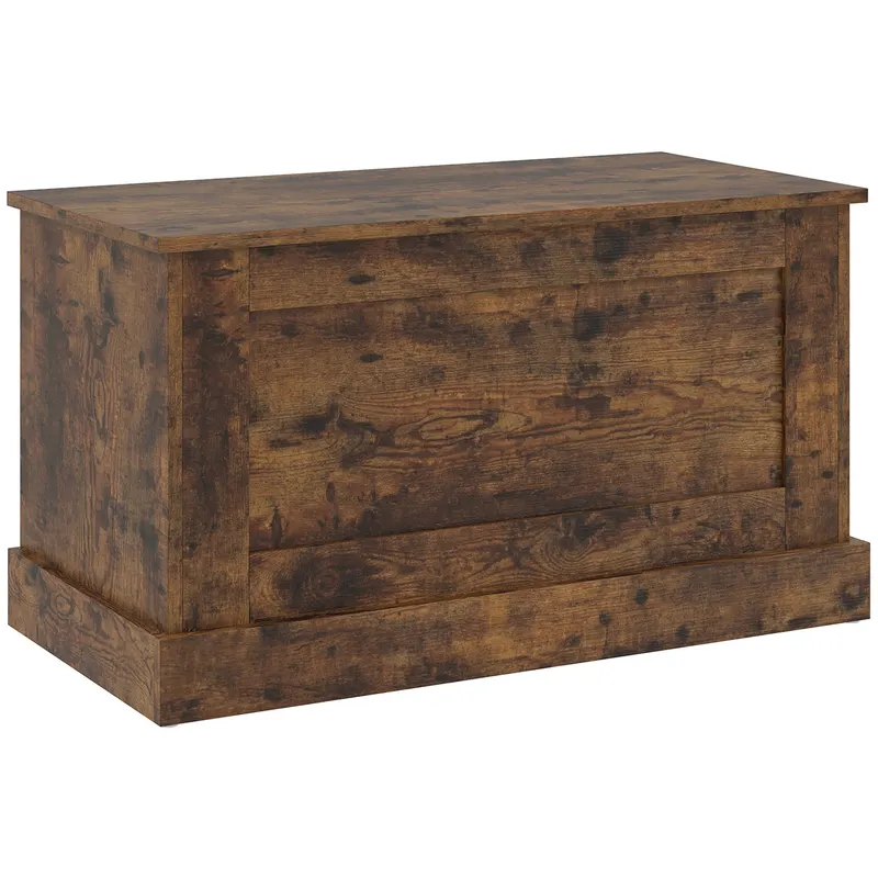 HOMCOM Cufăr de depozitare, cutie pentru jucării, cu balama de siguranță, pentru living, din lemn, 80 x 40 x 45 cm, maro rustic | Romania
