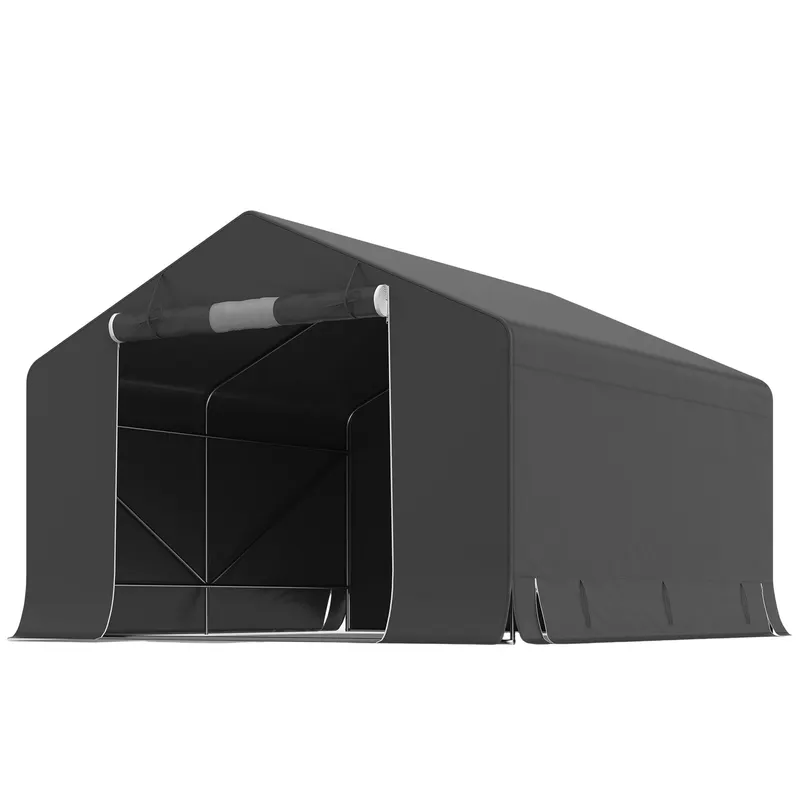 Outsunny Garaj Moto Exterior 3x3 m, Impermeabil, cu Ușă și Guri de Aerisire Rulabile, pentru Biciclete și Unelte, Gri Închis | Romania