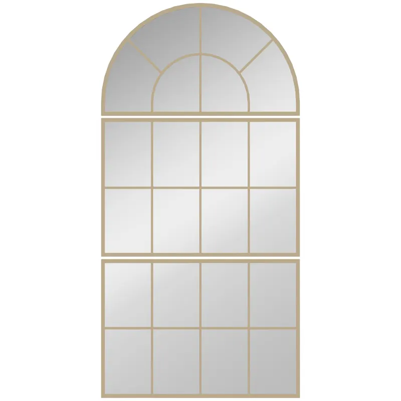 HOMCOM Oglindă de perete arcuită oglindă de perete în formă de fereastră set de 3 piese cadru din metal 76 x 150 cm auriu | Romania