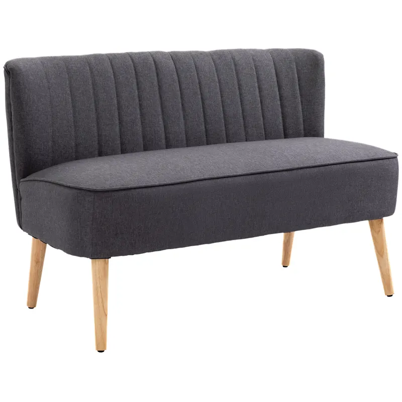 HOMCOM Canapea 2 Locuri din Material Textil fără Brațe cu Cusături, Canapea Compactă Modernă cu Picioare din Lemn de Cauciuc pentru Living, 117x56.5x77 cm, Gri Închis | Romania