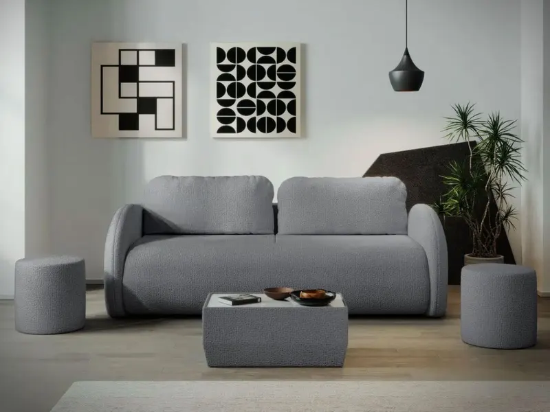 Canapea Ovelis 3 locuri extensibila plusata gri inchis — imaginea 2