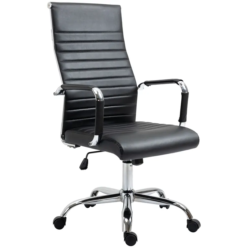 Vinsetto Scaun de birou ergonomic cu funcție balans scaun managerial reglabil înălțime scaun de birou căptușit piele ecologică spumă negru 54 x 62 x 104-114 cm | Romania