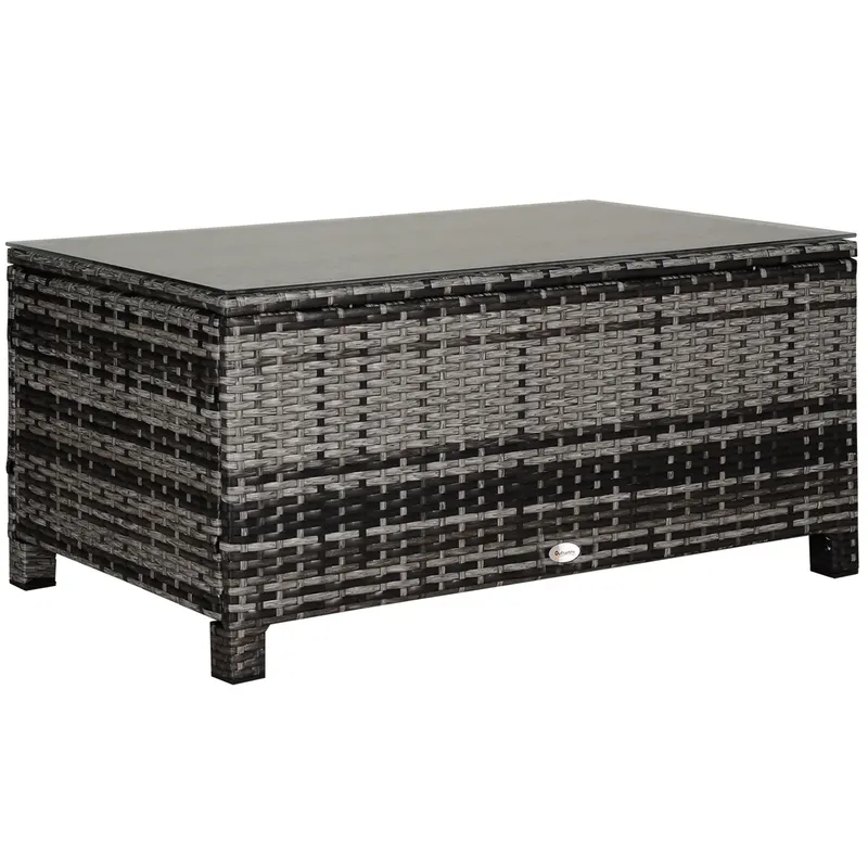 Outsunny Măsuță de grădină blat din sticlă securizată 5 mm ratan împletit 85 x 50 x 39 cm Max. 70 kg gri | Romania