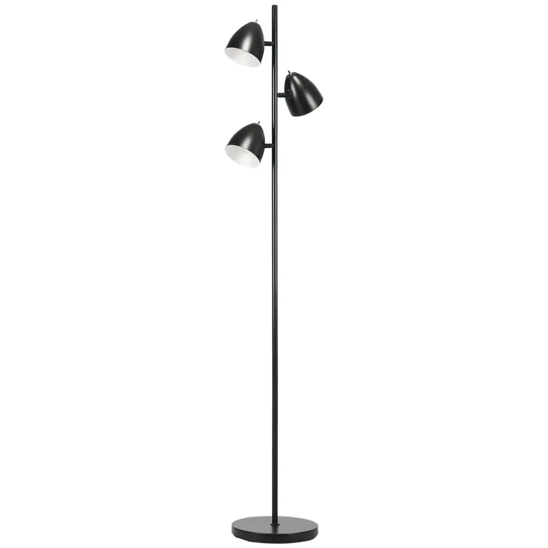 HOMCOM Lampadar de salon design industrial 3 abajururi reglabile din otel 38 x 28 x 169 cm negru | Romania
