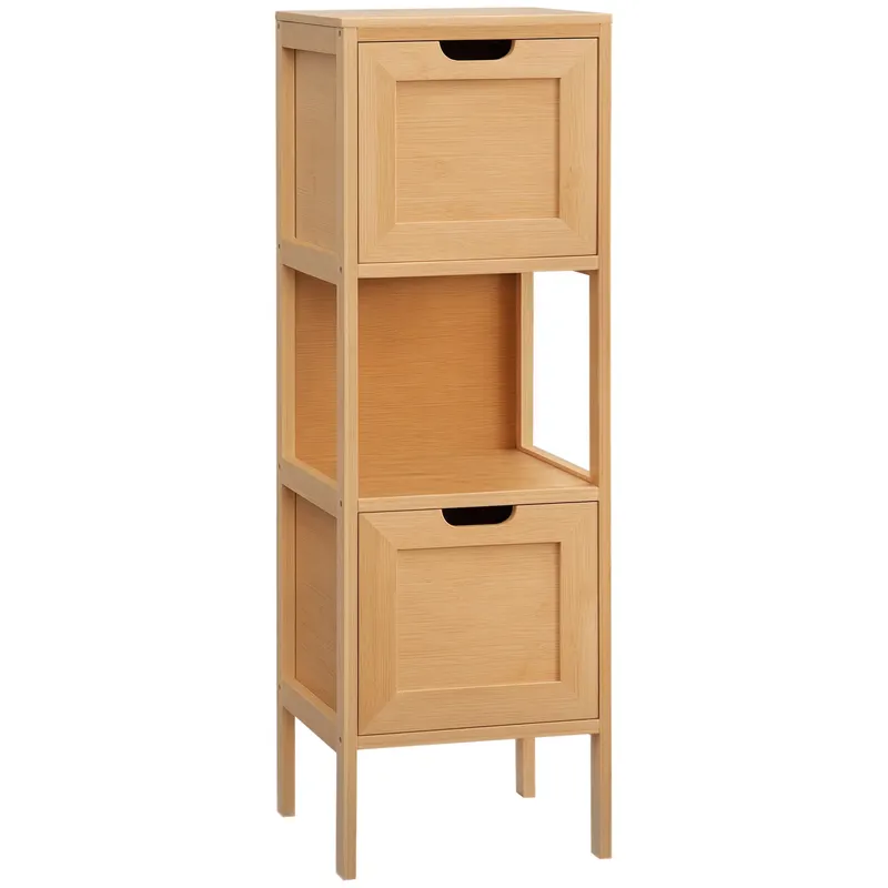 kleankin Comodă de depozitare coloană pentru baie din bambus 2 sertare și 1 raft - dim. 30L x 30l x 90H cm | Romania