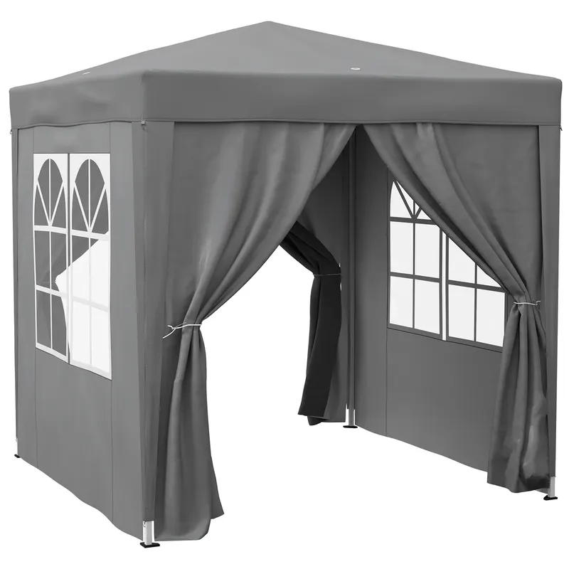 Outsunny Foișor Pliabil 2x2 m Pop Up cu 2 Uși, 2 Ferestre, 4 Pereți Detașabili, Foișor de Exterior cu Husă de Transport din Oțel și Țesătură Oxford, pentru Grădină, Petreceri, Camping, Gri | Romania