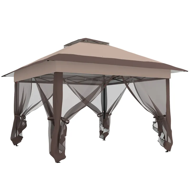 Outsunny Tonnelă pavilion de grădină pop-up pliabilă oțel poliester plase de țânțari + geantă de transport cu roți kaki maro | Romania
