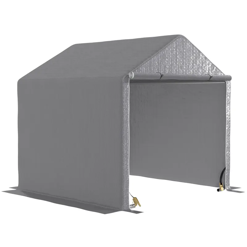 Outsunny Garaj de grădină 2 x 2 x 2 m garaj pentru biciclete exterior cu cadru din oțel galvanizat, impermeabil și rezistent la UV - gri | Romania