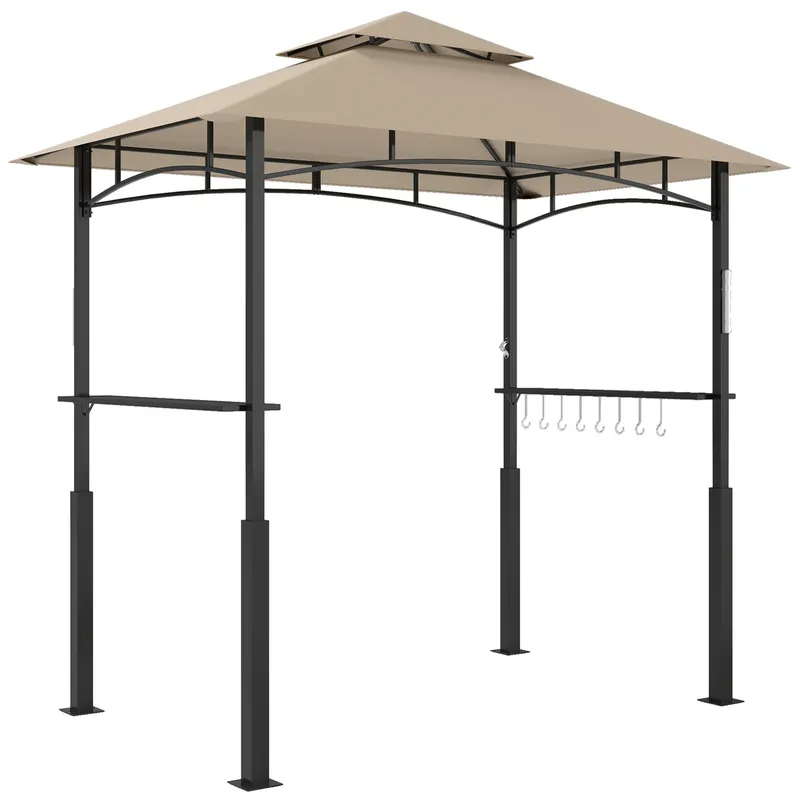 Outsunny Adăpost pentru grătar cu acoperiș dublu adăpost de grădină cu lumină LED 240 x 150 x 250 cm kaki | Romania