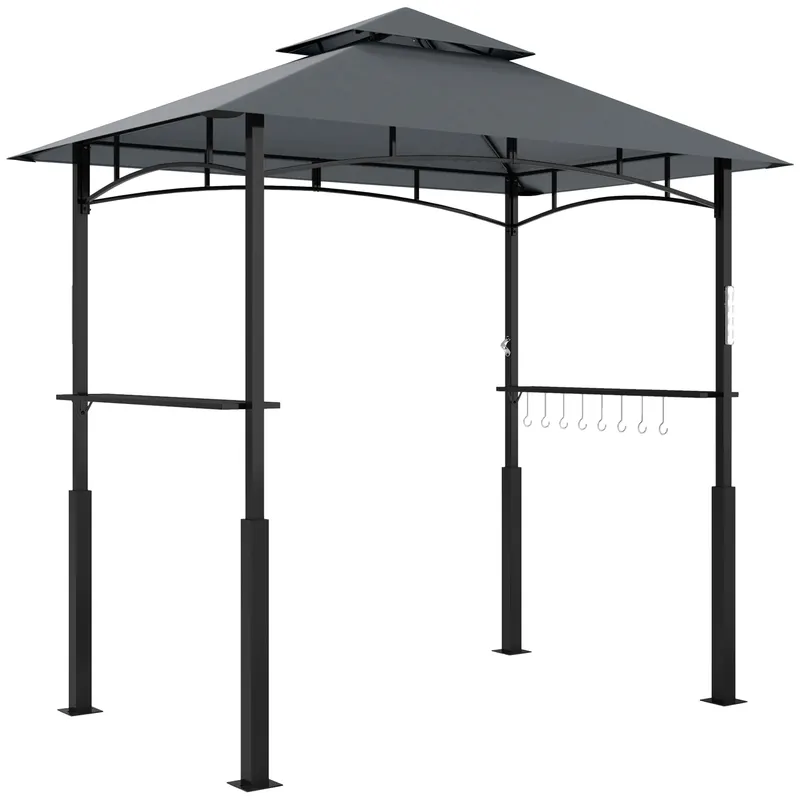 Outsunny Tonelă de grătar cu două niveluri copertină pentru grădină cu lumină LED 240 x 150 x 250 cm gri închis | Romania