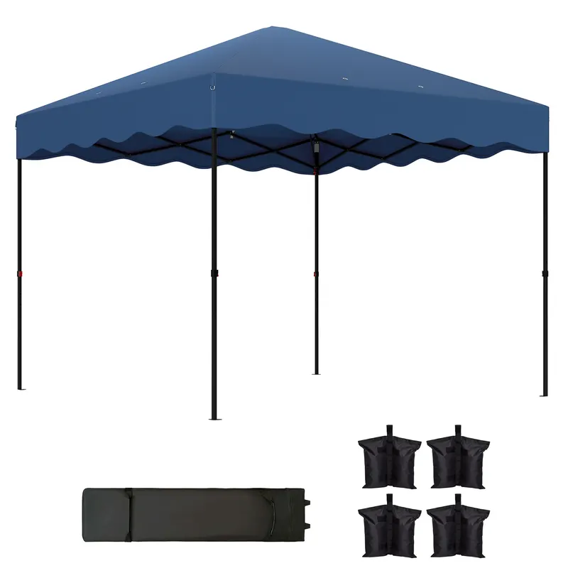 Outsunny Pavilion pliant 3 x 3 m, Cort de grădină reglabil pe înălțime, cu geantă cu role, pentru grădină, terasă, metal, material textil, albastru închis | Romania