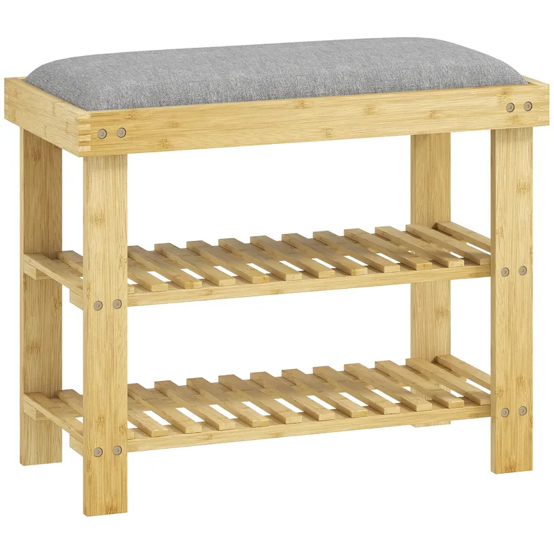 HOMCOM Bancă pentru încălțăminte din bambus, raft pentru încălțăminte cu 3 niveluri, stil scandinav, 60 x 29 x 49 cm, lemn natural | Romania
