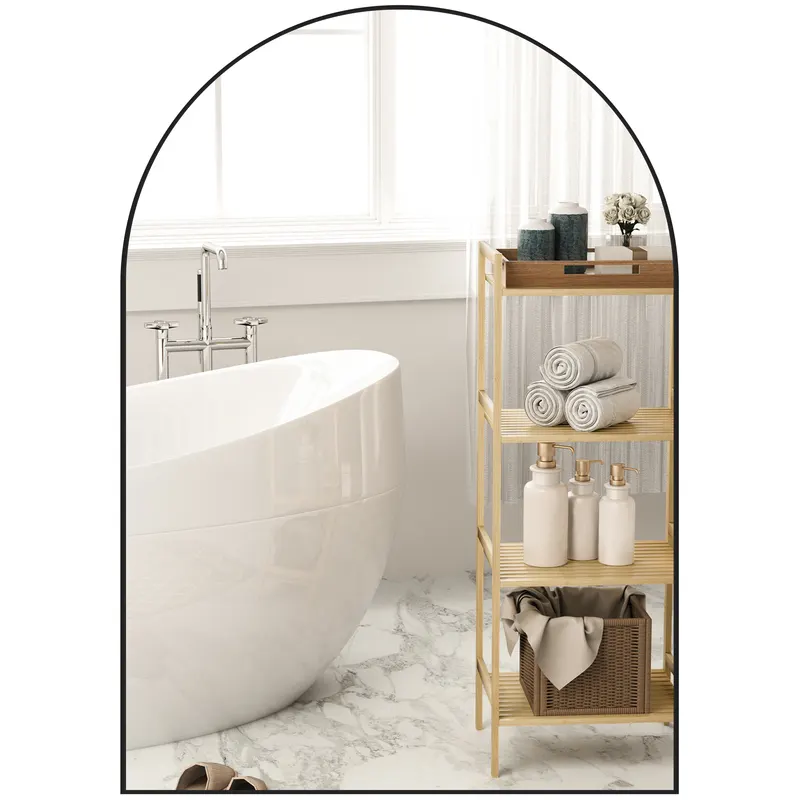 HOMCOM Oglinda de perete arcuită oglindă de baie cu cadru din aliaj de aluminiu pentru dormitor living intrare 50 × 70 cm negru | Romania