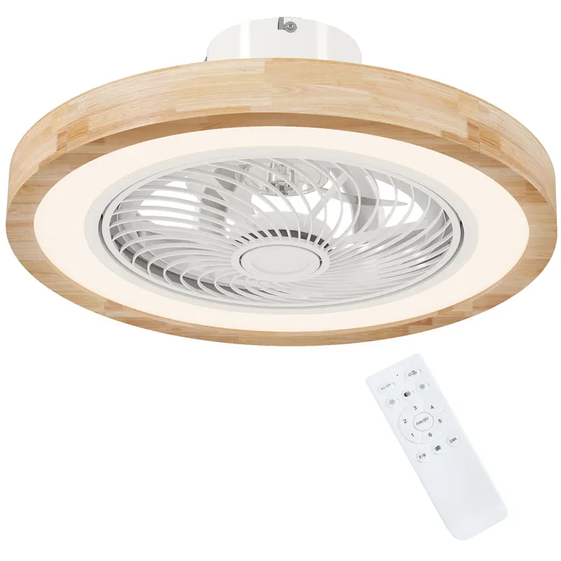 HOMCOM Ventilator de tavan cu lumină și telecomandă, 6 viteze, luminozitate reglabilă, motor silențios, maro deschis | Romania