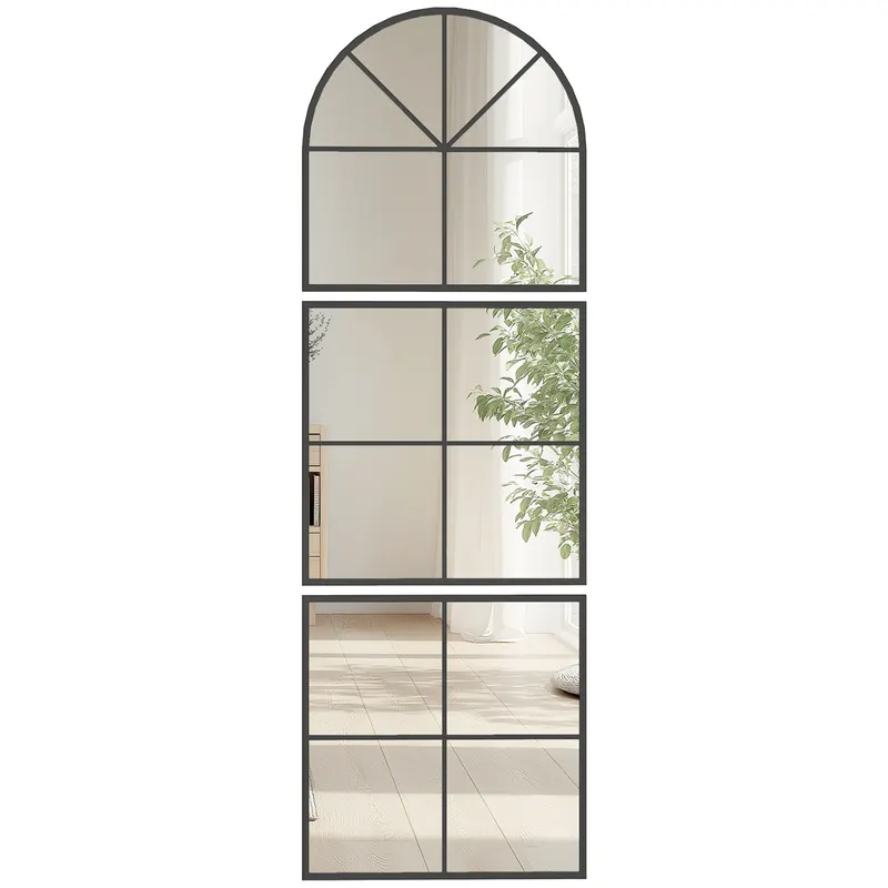 HOMCOM Oglindă murală arhitectonică 60 x 180 cm fereastră cu cadru metalic, pentru salon, dormitor, hol, negru | Romania