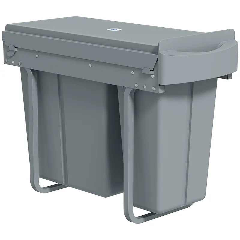 HOMCOM Coș de gunoi de bucătărie glisant 30L cu 2 compartimente, coș sub chiuvetă cu capac mat, 52x26x40,8cm, gri | Romania
