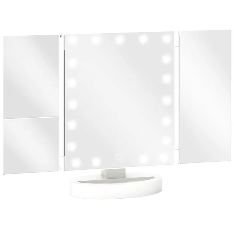HOMCOM Oglindă Machiaj cu Lumină Mărire 1X/2X/3X Rotație Liberă de 180° 21 LED-uri Comutator Tactil Alb | Romania