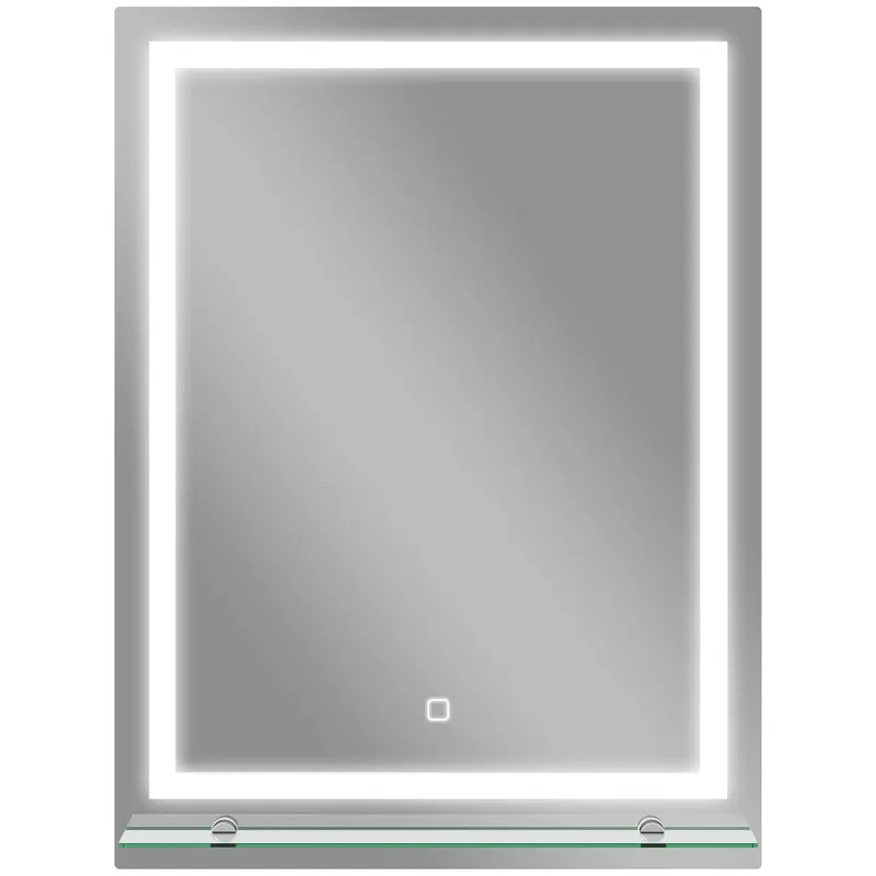 kleankin Oglindă pentru baie 60x80 cm cu 3 culori de lumină, raft din sticlă, funcție memorie și întrerupător tactil Argintiu | Romania