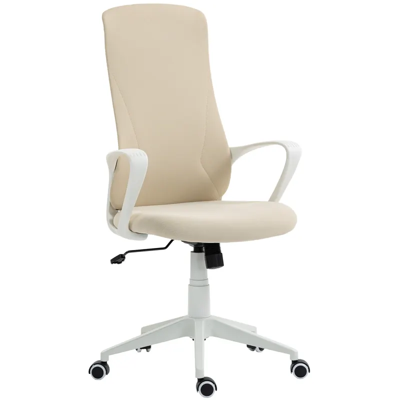Vinsetto Scaun de birou rotativ Înălțime reglabilă cu cotiere Funcție basculantă Spătar înalt 62x56x110-119,5cm Bej | Romania