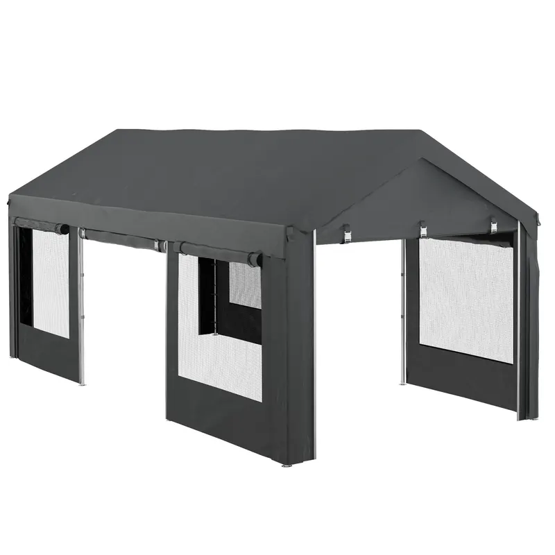 Outsunny Pavilion de Grădină cu Înălțime Reglabilă, 4 Uși și 4 Ferestre, 6x3 m, Gri Închis | Romania