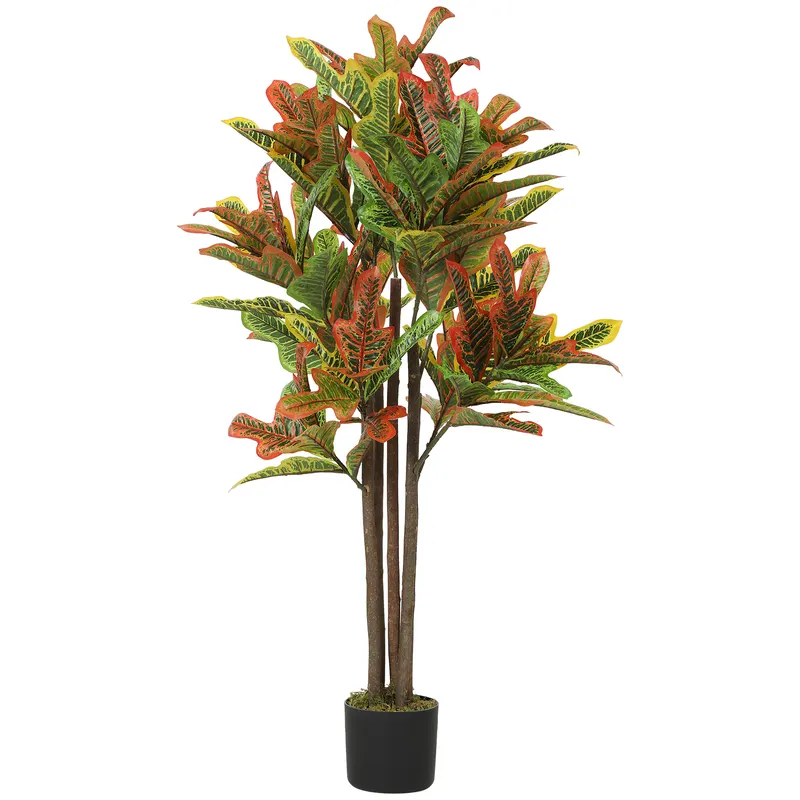 HOMCOM Plantă Artificială Croton cu 139 Frunze Modelabile și Ghiveci Alb din PP și Ciment, Plantă Falsă din PEVA și Lemn, 55x55x120 cm, Multicolor | Romania