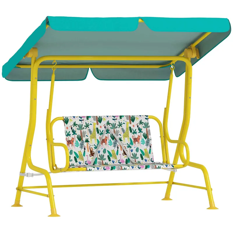AIYAPLAY Leagăn Hollywood pentru copii, 2 locuri, cu copertină reglabilă, centură de siguranță, pentru 3-6 ani până la 60 kg 112x75x120cm Verde | Romania