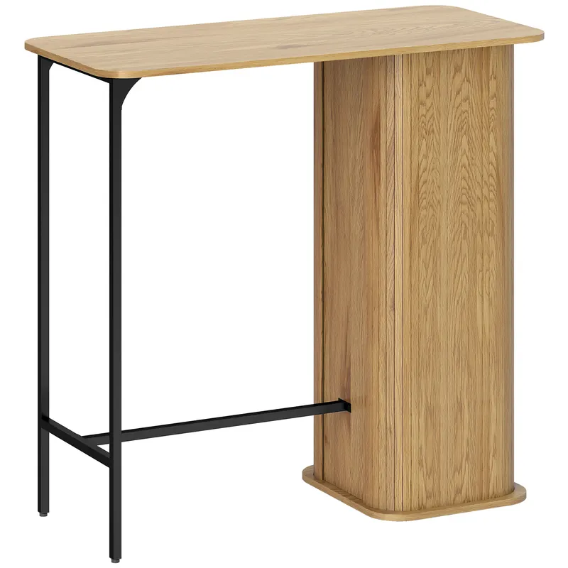 HOMCOM Masă Înaltă, Masă de Bar cu 3 Rafturi de Depozitare și Picioare Metalice, 112x50x106 cm, Lemn Natural | Romania