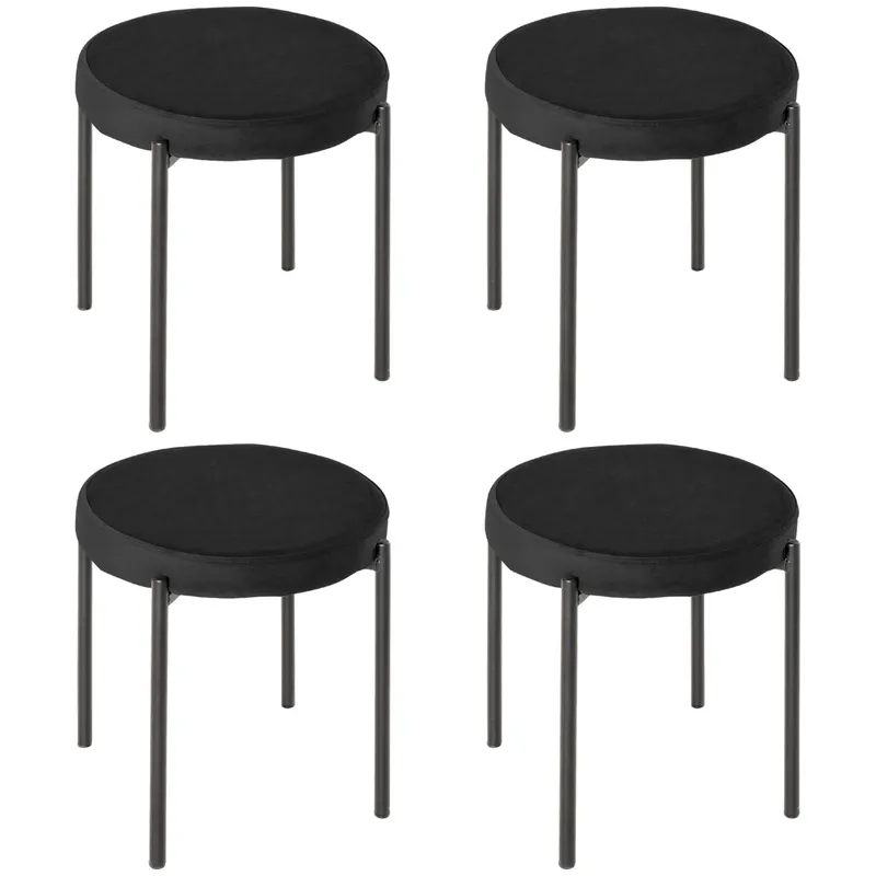 HOMCOM Set 4 Scaune Joase și Rotunde cu Suprafață de Șezut Suprapozabilă din Metal și Țesătură, 41,5x41,5x46 cm, Negru | Romania