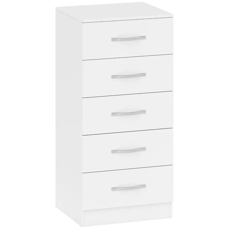HOMCOM Comodă cu 5 Sertare, Design Modern, Slim, cu Mânere Argintii, Ideală pentru Dormitor, Cameră, Hol sau Living, Dimensiuni 40x35x85 cm, Alb | Romania