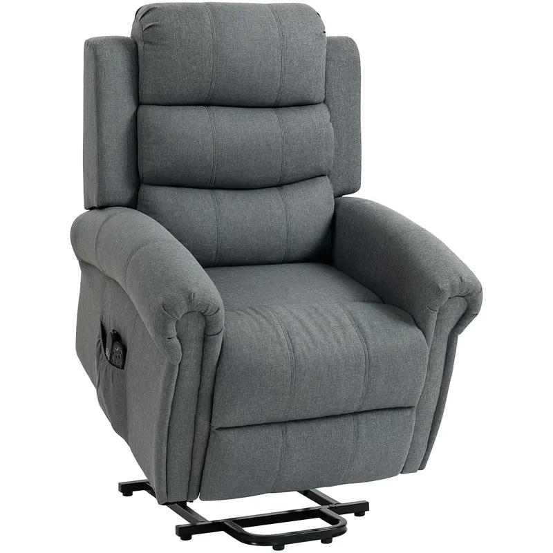 HOMCOM Fotoliu de masaj cu funcție de ridicare, fotoliu relax, cu vibrații, cu funcție de înclinare, aspect in, gri | Romania