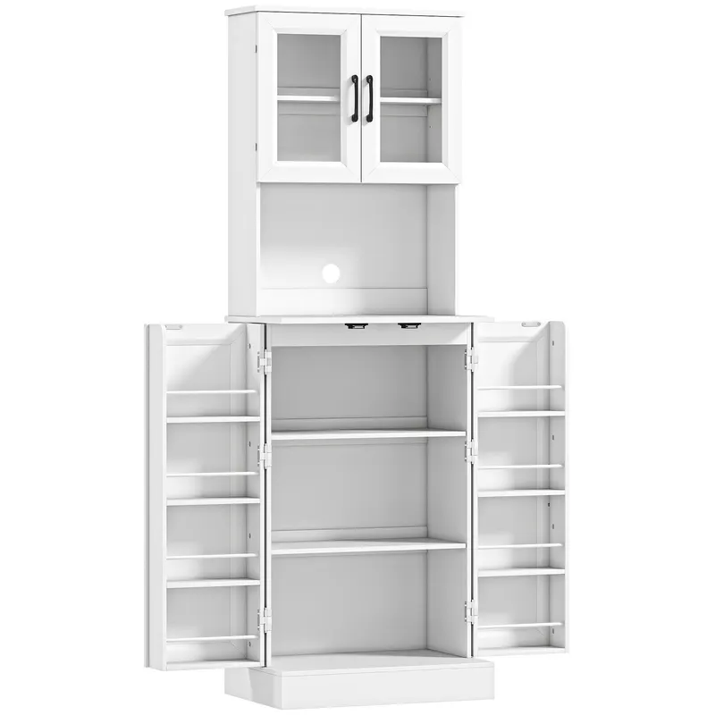 HOMCOM Dulap de bucătărie, raft reglabil, blat, uși din acril, orificiu pentru cablu, pentru living, bucătărie, sufragerie, MDF, Alb | Romania