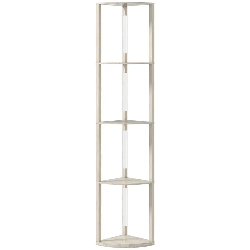 HOMCOM Lampadar Podea LED, 4 Rafturi, Lumină Reglabilă 3000K, MDF, 41x29,5x163,5 cm, Stejar | Romania