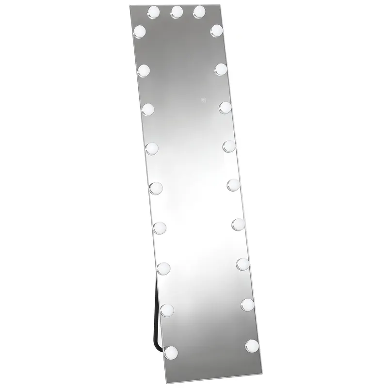 HOMCOM Oglindă pentru corp întreg 150x40 cm LED RGB, oglindă de podea cu 21 becuri, 7 culori, buton tactil, funcție memorie | Romania