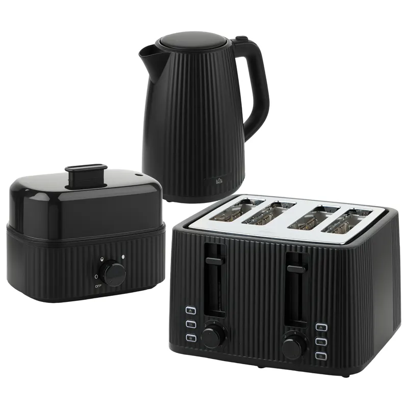 HOMCOM Fierbător rapid 1,7 L și set toaster cu 4 felii, fierbător pentru 6 ouă cu indicator luminos Negru | Romania