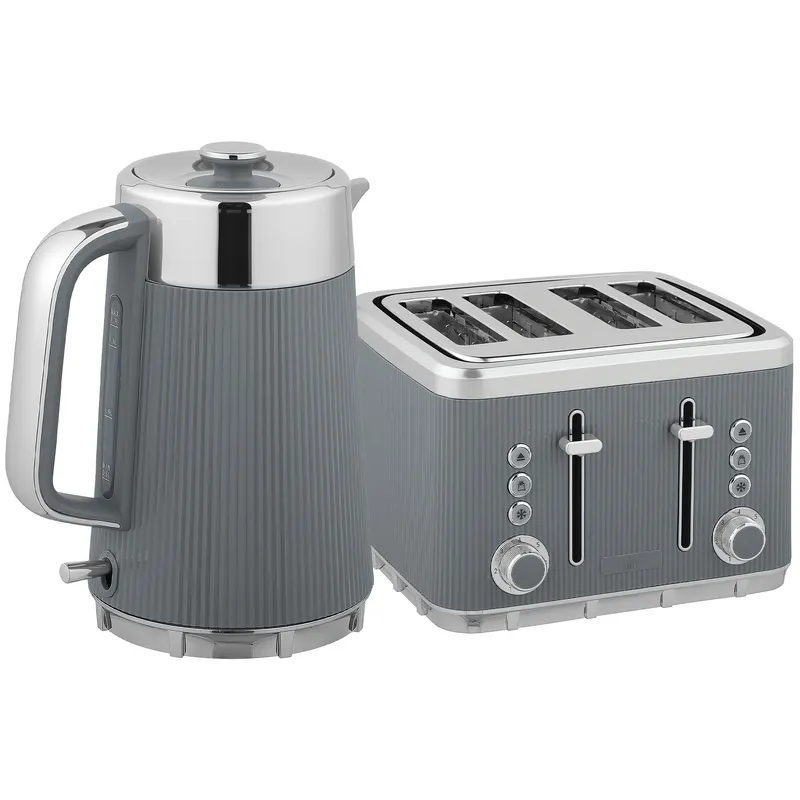 HOMCOM 2200W, fierbător 1,7L cu funcție de fierbere rapidă, filtru anticalcar și toaster cu 4 felii și 7 trepte de rumenire, gri | Romania