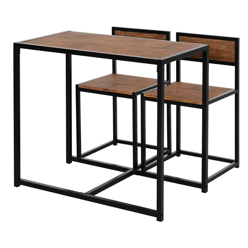 HOMCOM Set masă de bar 3 piese, 2 scaune, 1 masă, 90 cm x 47 cm x 76 cm, maro + negru | Romania