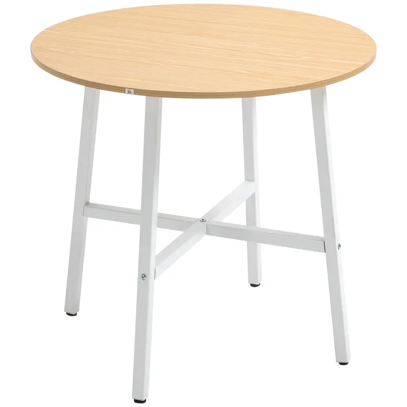 HOMCOM Masă de sufragerie, stil industrial, design rotunjit, stabilă până la 60 kg, Ø80 x 76H cm, lemn natural/Alb | Romania