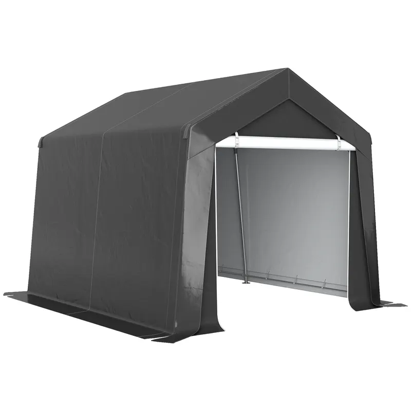 Outsunny Carport cort de garaj 3x3 m cort garaj impermeabil cu ușă rulabilă fereastră de ventilație margini prelungite Gri închis | Romania
