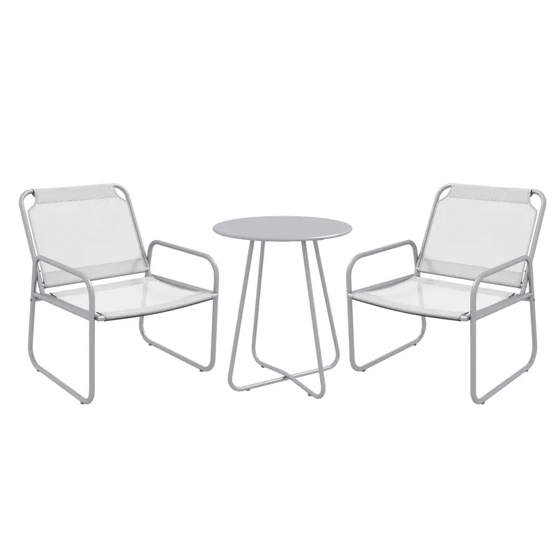 Outsunny Set mobilier de grădină 3 piese, 2 scaune cu tapițerie din material respirabil, 1 măsuță rotundă Ø60 cm, Gri deschis | Romania
