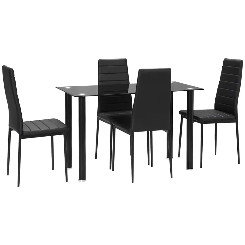HOMCOM Set 5 piese set sufragerie masă cu 4 scaune, design modern, masă din sticlă, Negru | Romania