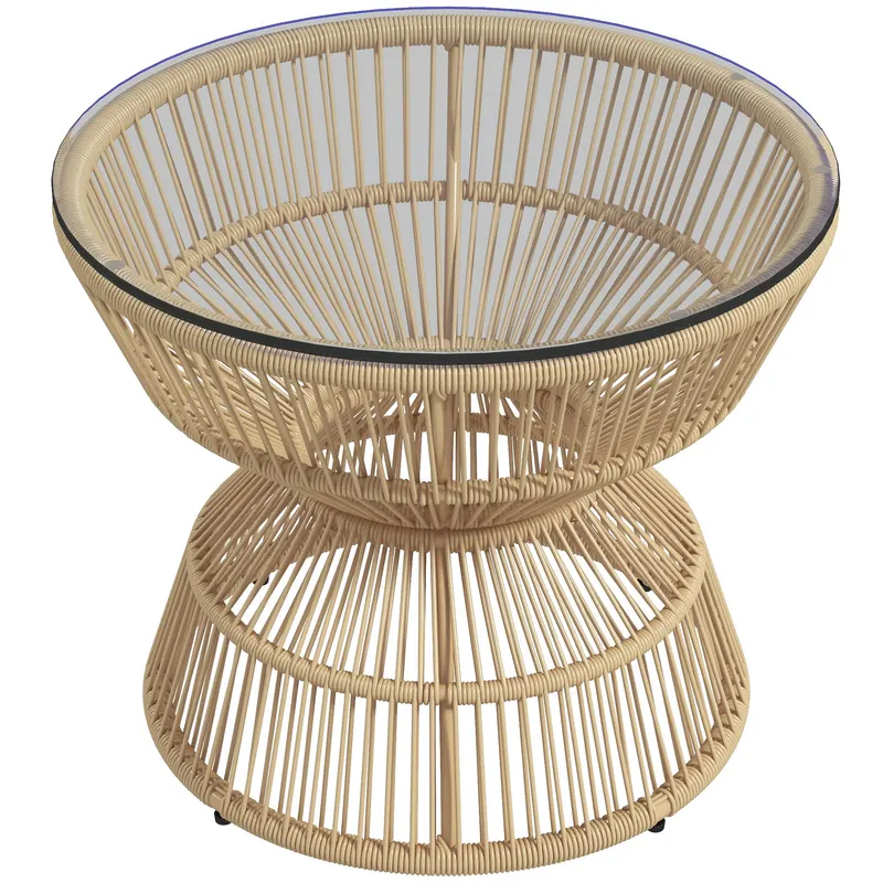 Outsunny Masă laterală pentru exterior, masă de grădină din ratan, blat din sticlă, PE-ratan, 60 cm x 60 cm x 50 cm, natural | Romania